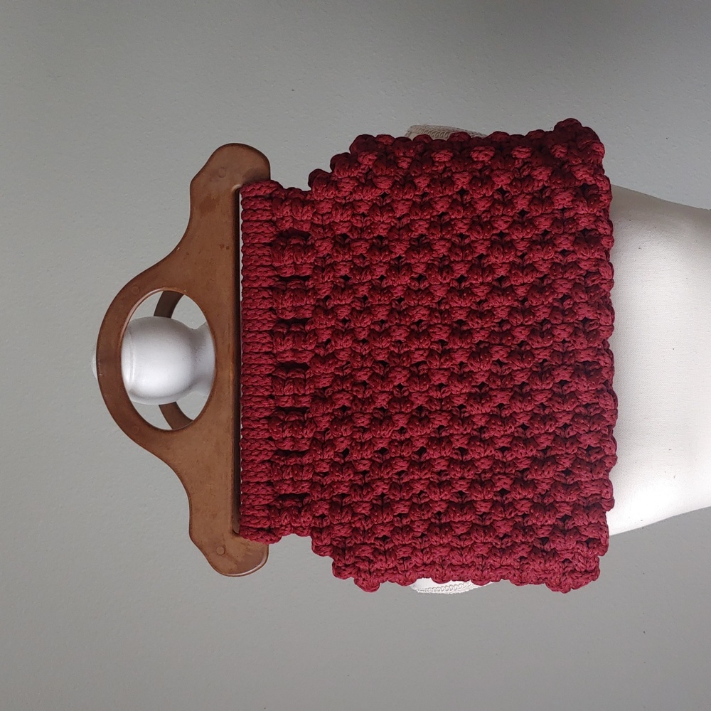 Crochet Knit Wooden Handle Handbag
